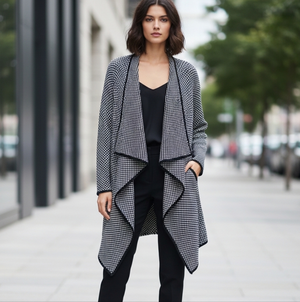 EUC ZARA Knit Size Medium Black & White Draped Waterfall Cardigan!!